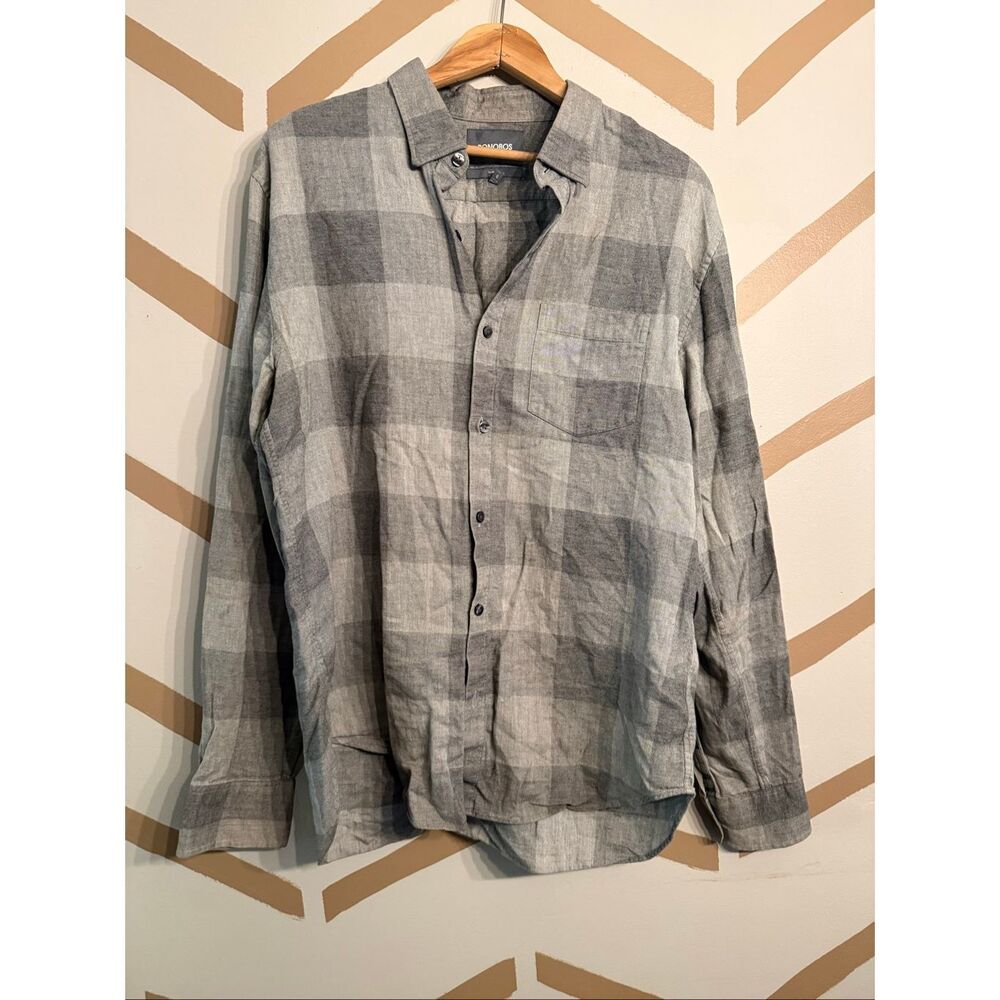 Bonobos Gray Slim Fit Check‎ Brushed Twill Sport Button Down Shirt Size Large